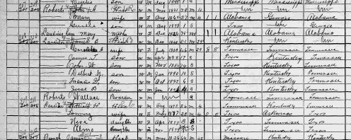Clip from 1900 Federal Census for Lamar County, TX